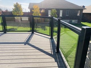 Glass railings on a deck in Brighton, Ontario